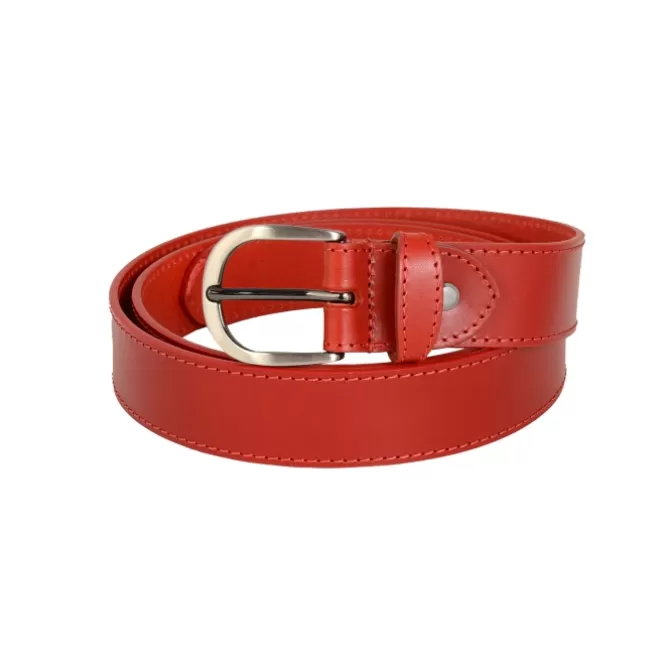 Outlet Ceinture rouge avec surpiqûre - Ceinture made in France Femme Ceinture Cuir Femme