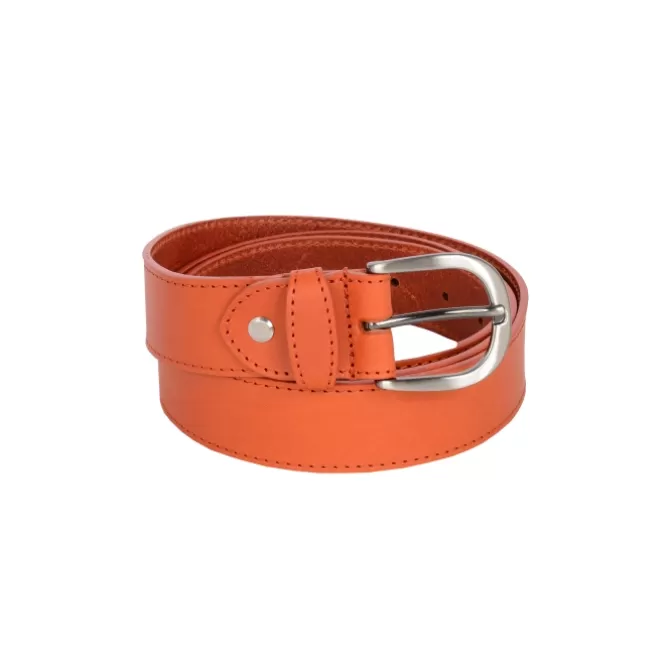 Sale Ceinturon cuir orange -tannage végétal -boucle arrondi 35873 SP Femme Ceinture Cuir Femme