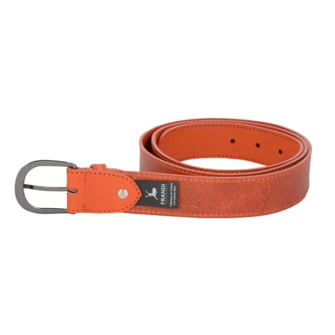 Sale Ceinturon cuir orange -tannage végétal -boucle arrondi 35873 SP Femme Ceinture Cuir Femme