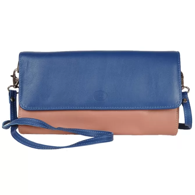 Online Pochette en cuir bleu dur et beige - Femme Pochette Cuir