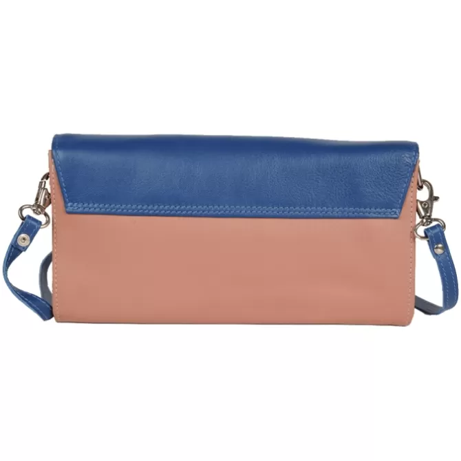 Online Pochette en cuir bleu dur et beige - Femme Pochette Cuir