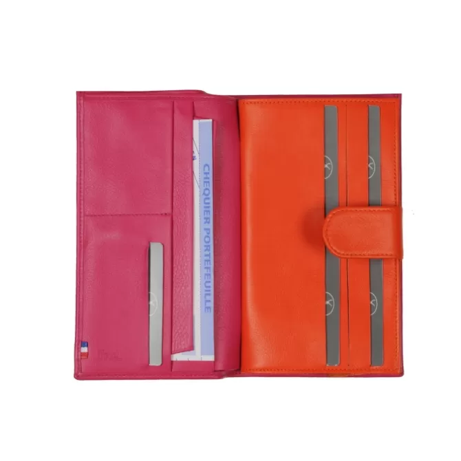 Outlet Portefeuille femme fushia et orange - Femme Compagnon Cuir